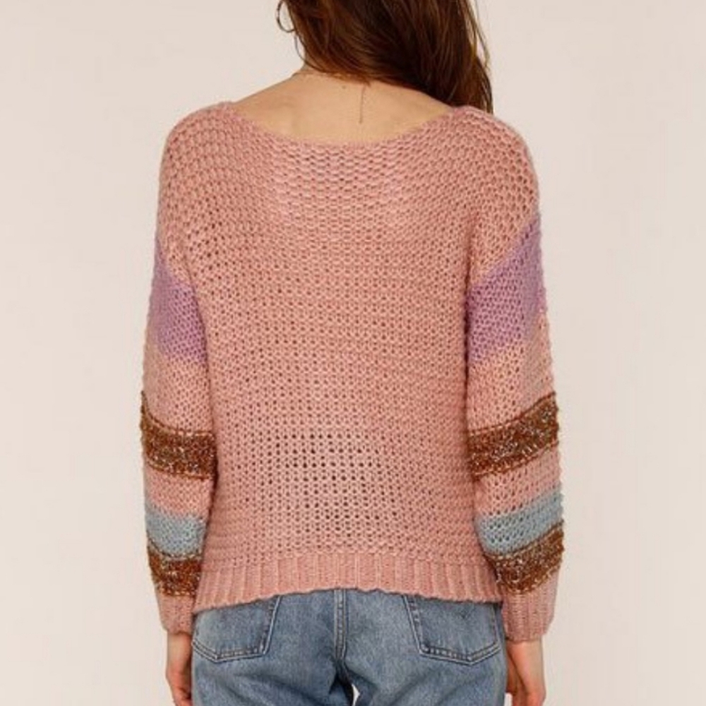 Anthro Pink and Metallic Slouchy Oversized Sweater - Picture 2 of 13